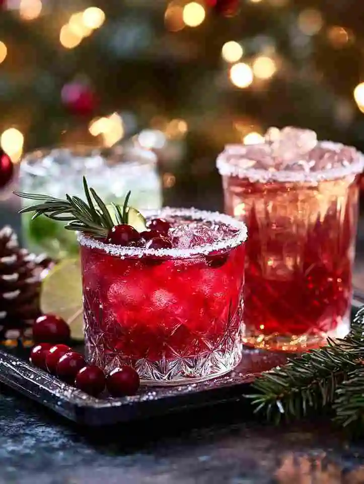cranberry mocktail variations with garnishes on display