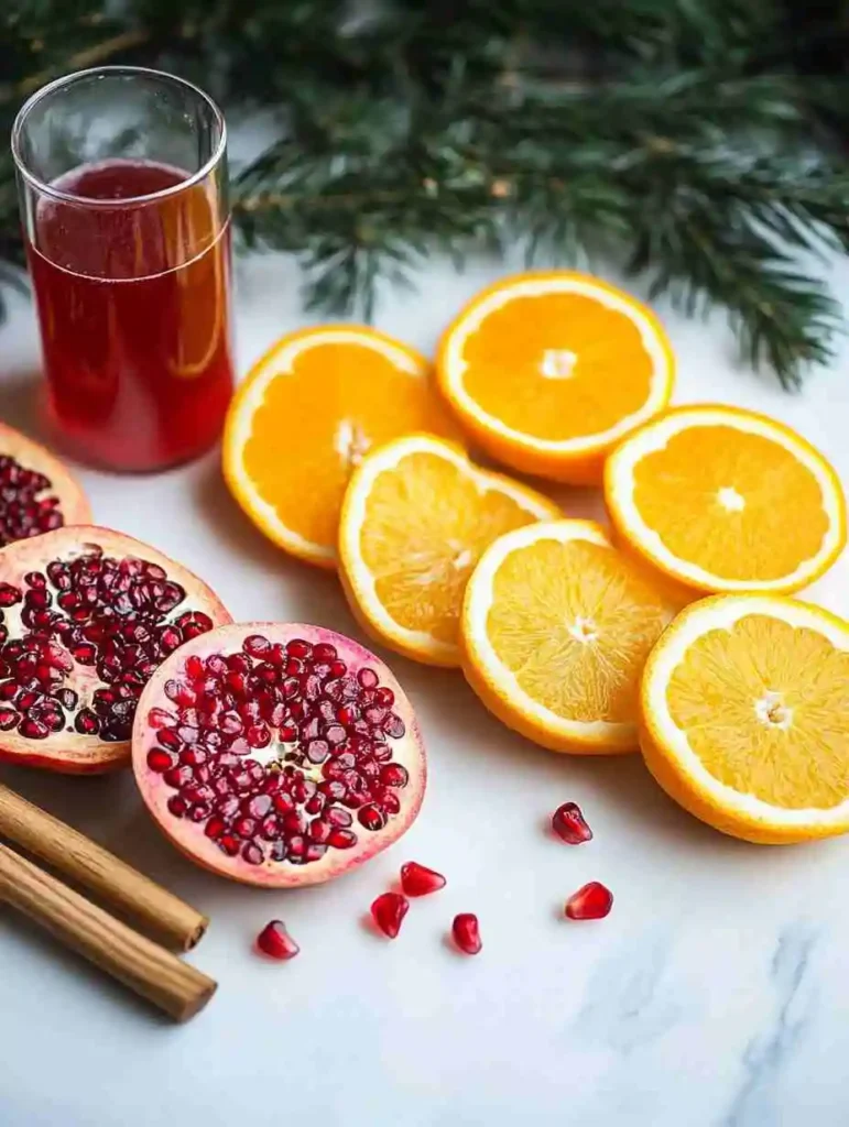 Sparkling holiday punch with sugar rim and garnishes