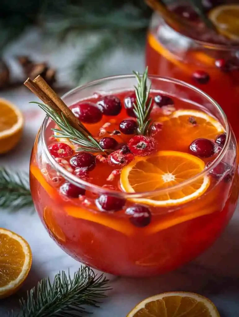 Sparkling holiday punch with holiday snacks