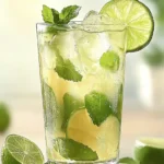 Mojito mocktail recipe in tall glass with lime and mint