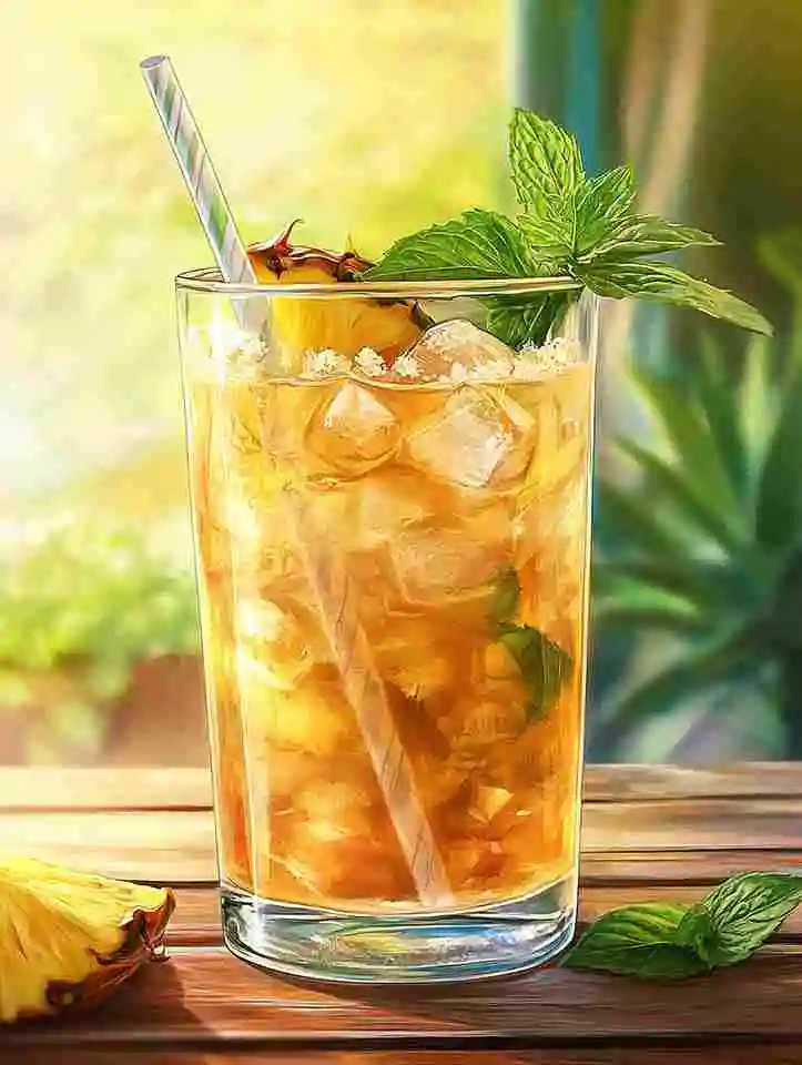 pineapple mocktail with mint and ice