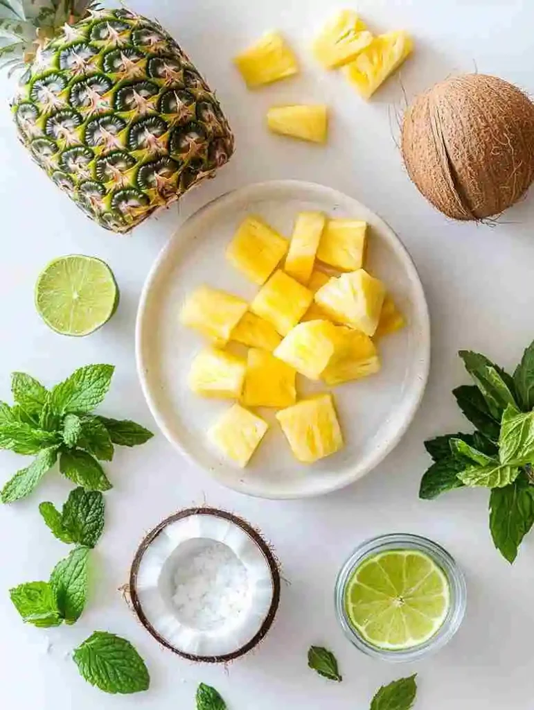 pineapple mocktail ingredients on table