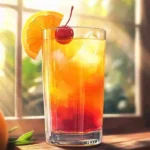 Sunrise mocktail in highball glass with orange and red layers