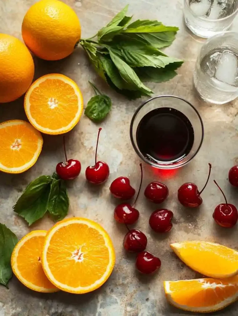 Ingredients for a sunrise mocktail