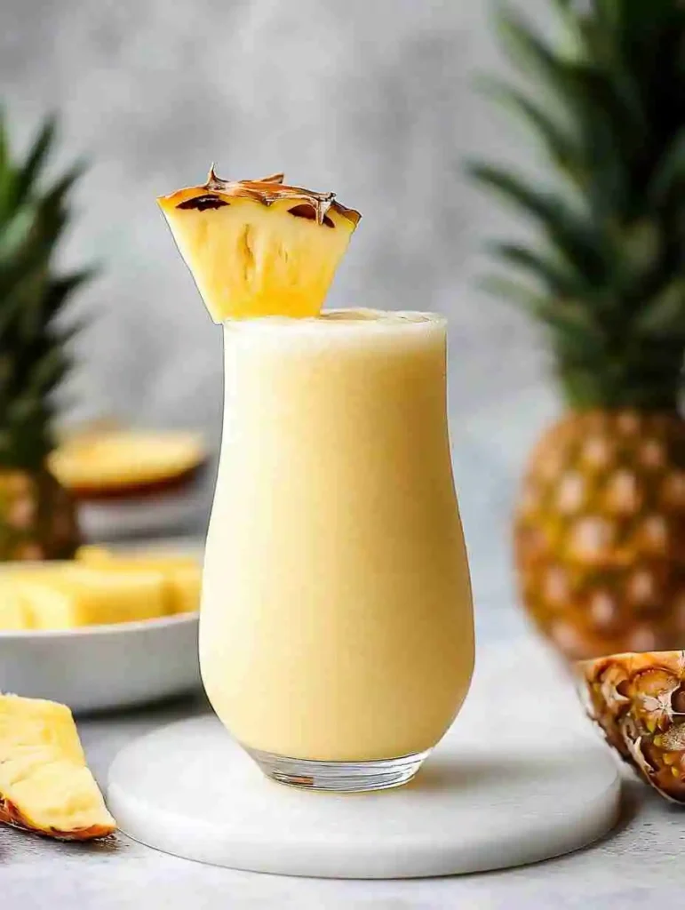 Virgin Pina Colada mocktail with pineapple and cherry garnish