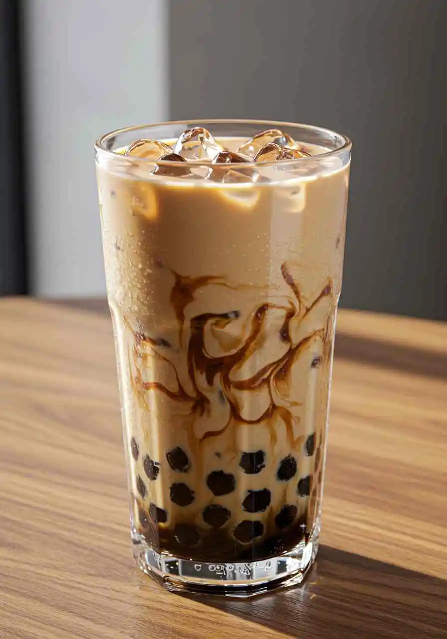 black-milk-tea-boba-featured Black milk tea boba with tapioca pearls in tall glass