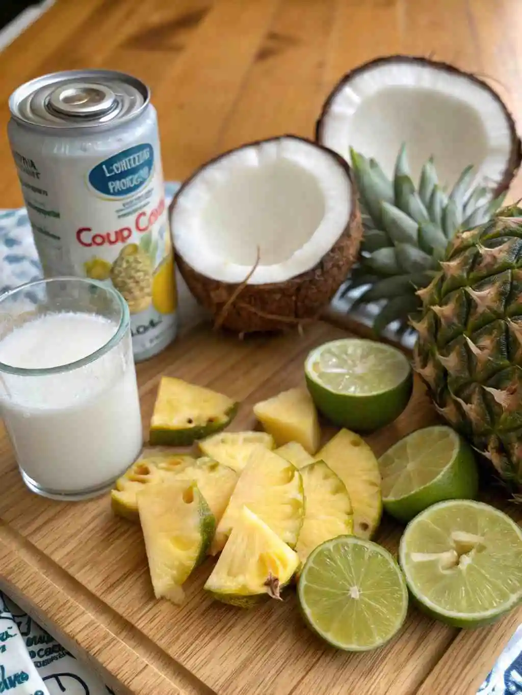coconut-pineapple-mocktail-ingredients Ingredients for coconut and pineapple mocktail