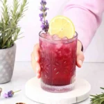 Lavender mocktail with lemon slice and lavender sprig