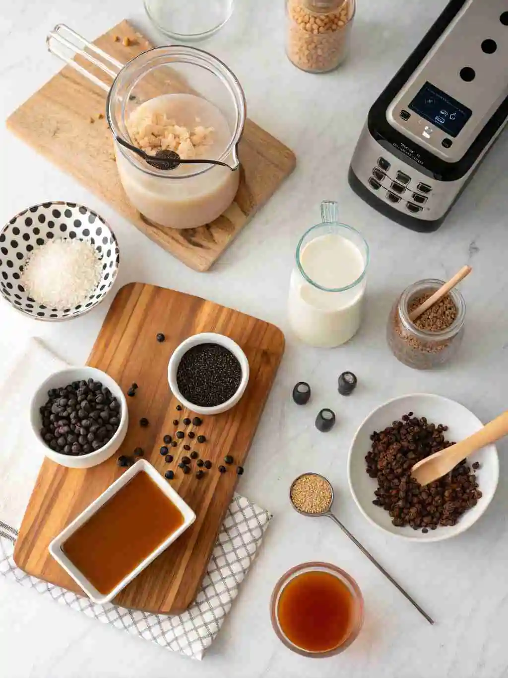 make-bubble-pearl-milk-tea. Brewing and assembling bubble pearl milk tea at home