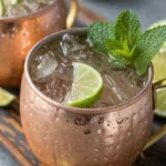 Moscow Mule Mocktail in a copper mug with lime and mint