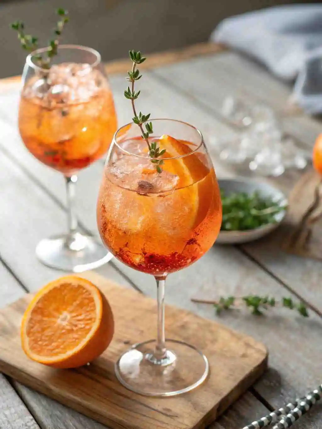 non-alcoholic-aperol-spritz-mocktail-2 Non Alcoholic Aperol Spritz Mocktail with orange and thyme