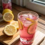 pink salt detox drink with lemon in glass