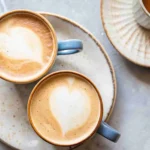 Breve coffee in a glass mug with creamy foam