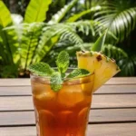 Costa Rican Tea recipe with pineapple and mint served outdoors
