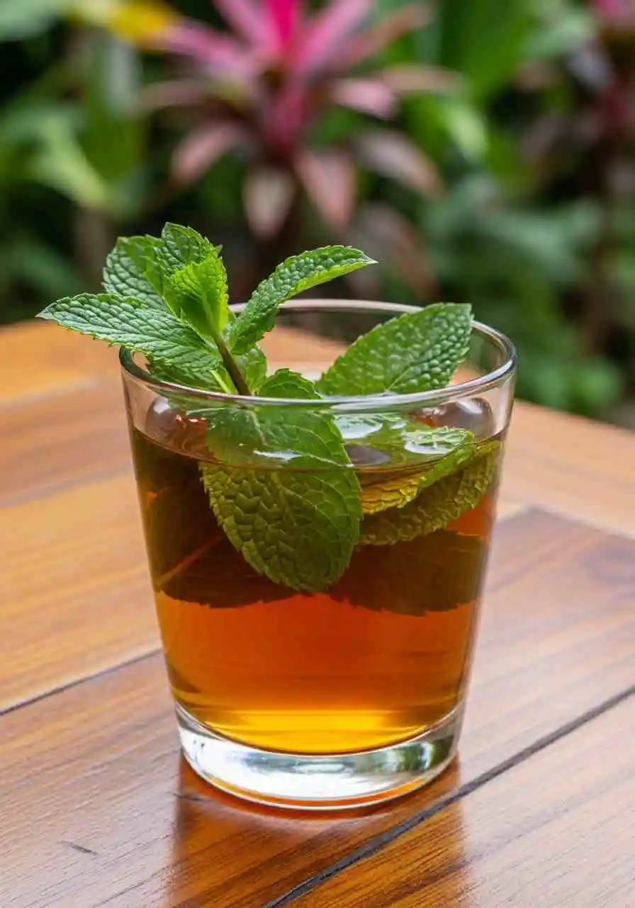costa-rican-tea Costa Rican Tea recipe with pineapple and mint served outdoors