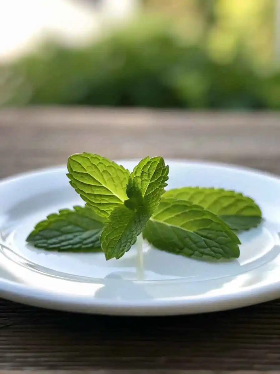 lemon-balm-tea-recipe-weight-loss Fresh mint leaves on a white plate outdoors