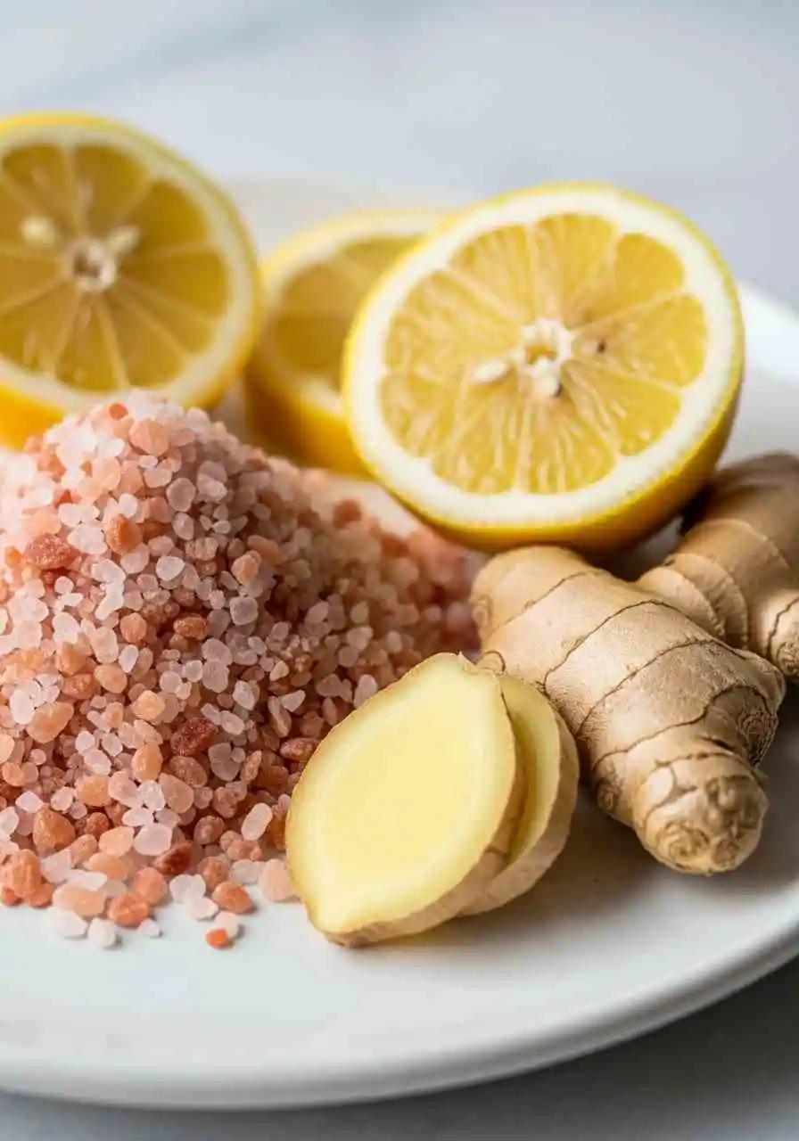 pink-salt-lemon-ginger-ingredients pink salt lemon and ginger ingredients for detox drink
