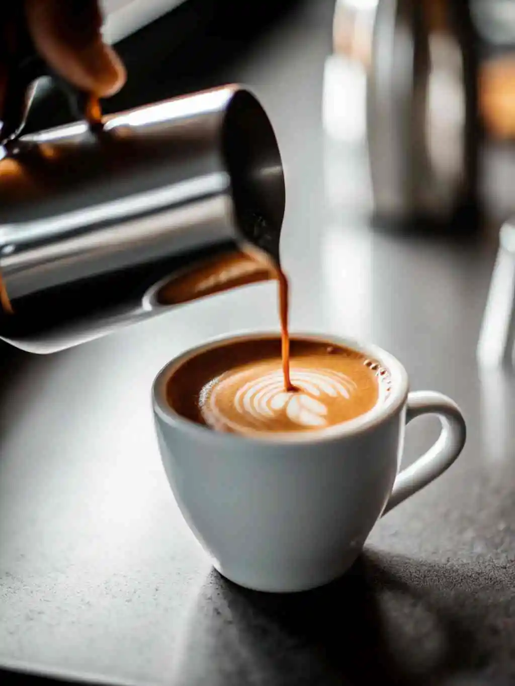 pouring-breve-coffee Steaming half-and-half milk for breve coffee