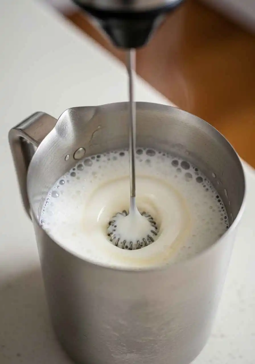 steaming-half-and-half. Steaming half-and-half milk for breve coffee