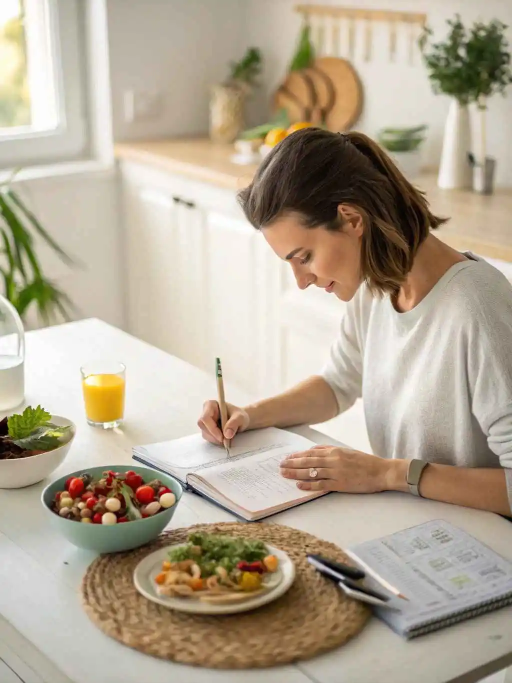 food-diary-prevent-sulfur-burps-tracking Woman keeping food diary to track sulfur burps triggers and prevention strategies