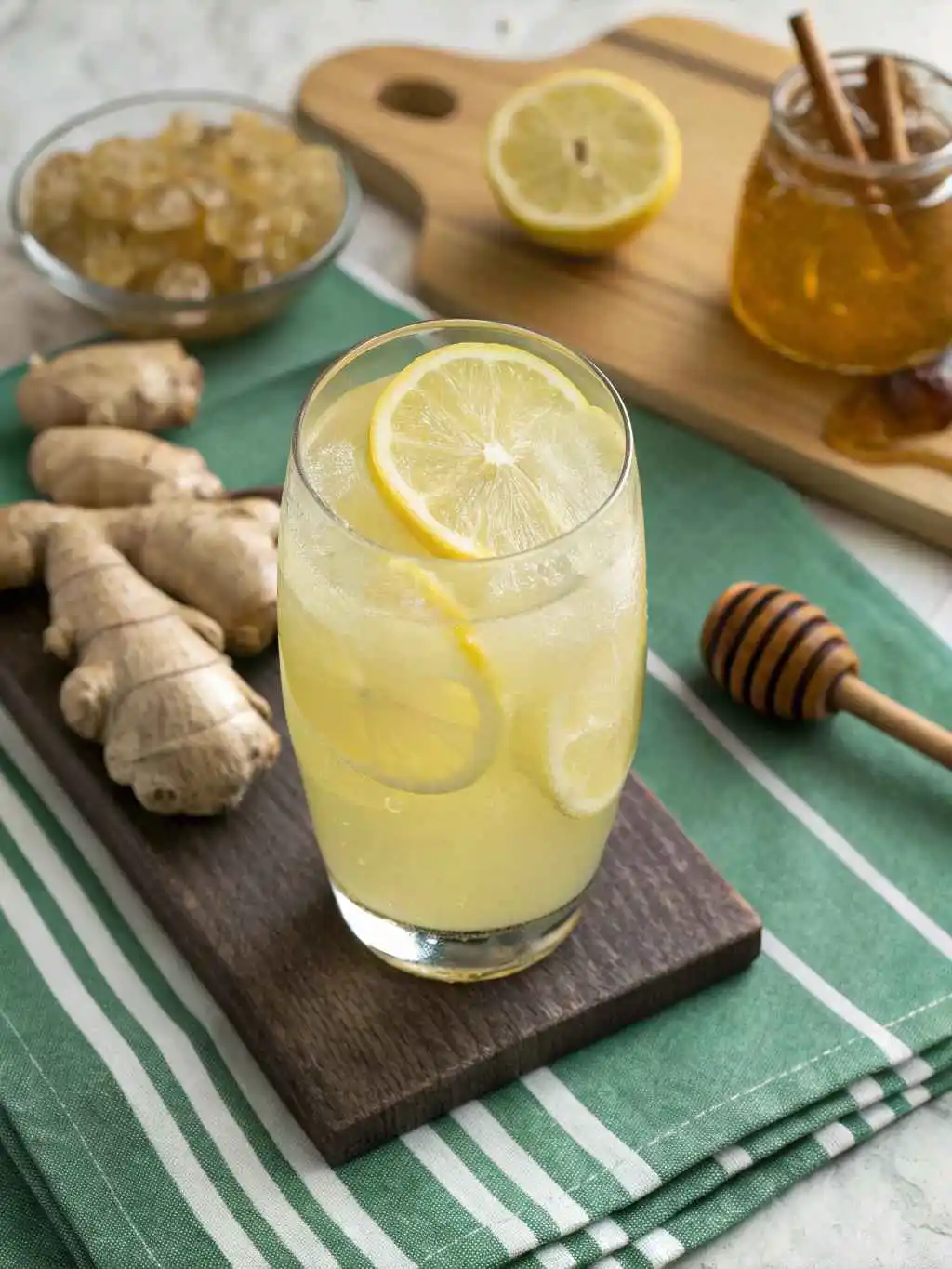 natural-mounjaro-drink Natural Mounjaro Recipe in a clear glass with lemon and ginger